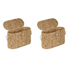 2X Toilet Paper Storage Basket, Water Hyacinth Slim Toilet Paper Holder with Lid- Holds to 6 Rolls