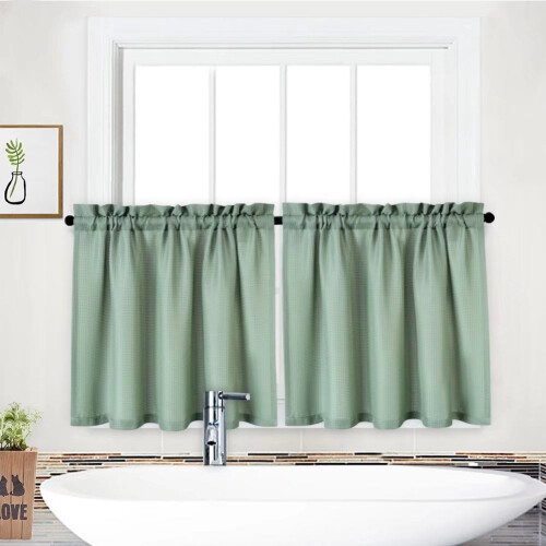 Kitchen Cafe Curtains Waffle Texture Light Filtering Sage 2 1