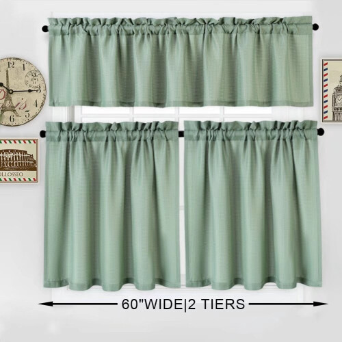 Kitchen Cafe Curtains Waffle Texture Light Filtering Sage 2 2