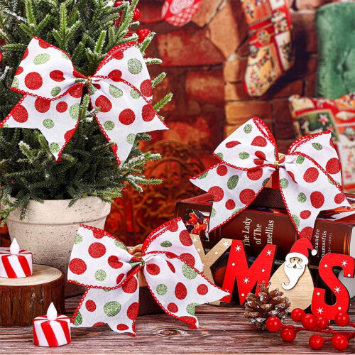Red and White Christmas Bows 12 pcs 6 inch 2