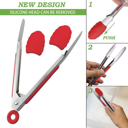 Pinça pequena Janrevotw com pontas de silicone, mini pinça de servir de 7 polegadas, conjunto de 3 (vermelho, azul e verde) 2