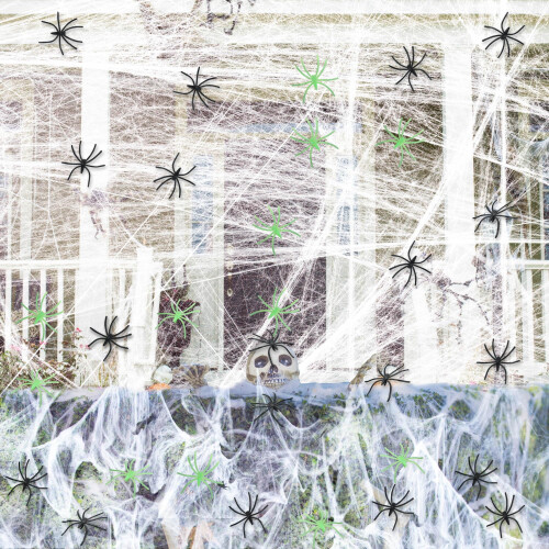 Halloween Spider Web Decor Set with 50 Glow and 50 Black