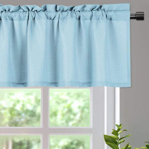 Kitchen Curtain Valance Waffle Weave Blue 60x15 in 1 Panel 1