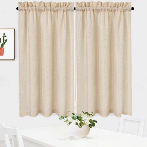 Short Waffle Weave Tier Curtains for Bedroom Kitchen 1