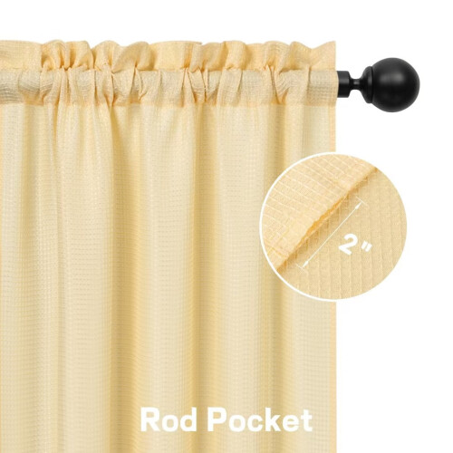 Kitchen Tier Curtains Waffle Texture Light Filtering Yellow 2