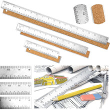 Metal Ruler Stainless Steel Cork Backing 3 Pieces