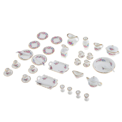 Flowers Porcelain Plate Ceramic Tea Set 40 Pieces
