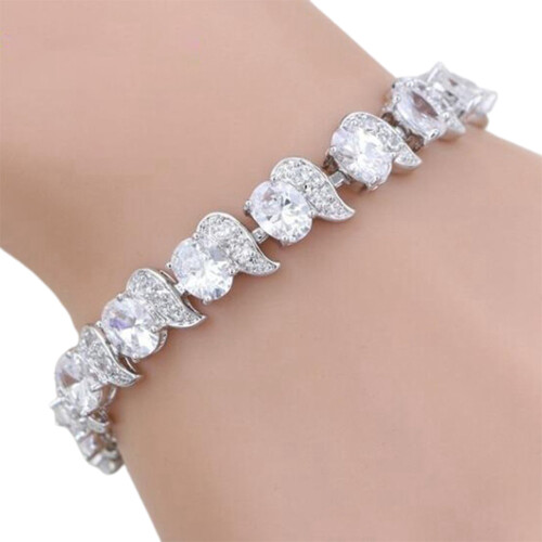 Women's Leaf Charm Bracelet Adjustable Blue Rhinestone White 1