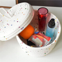 2X Panier de Rangement en Corde de Coton Petit Panier Tissé avec Couvercle de Rangement Organisateur de Rangement Tissé Bacs pour Serviettes Clés