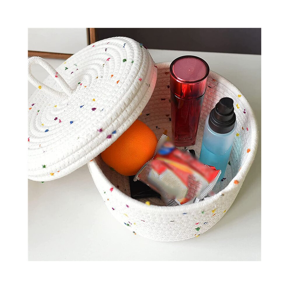 2X Cotton Rope Storage Basket Small Woven Basket With Lid Storage Woven Storage Organizer Bins For Towels Keys Snack, S 6033788188176