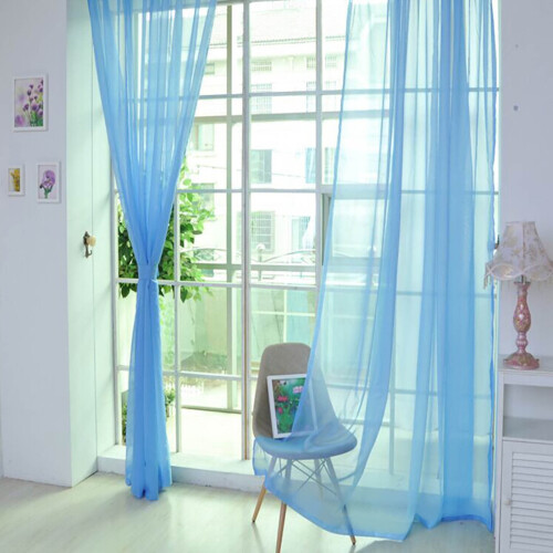 Sheer Voile Curtains Light Blue 79 in 2 Panels