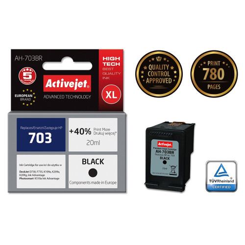 Activejet AH-703BR Ink (replacement for HP 703 CD887AE; Premium; 20 ml; black) 1
