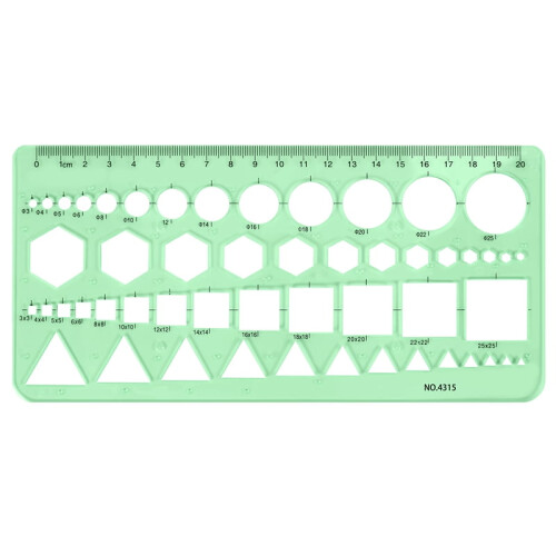 Green Plastic Geometric Template Ruler 0-20 cm