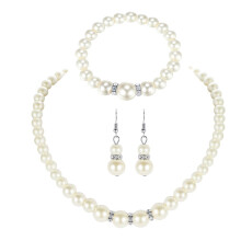 White faux pearl necklace earrings bracelet set 3-piece