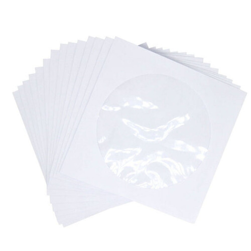 CD DVD paper sleeves with clear window and flap white 100