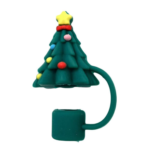 Green Christmas Tree Straw Cover Silicone 10mm