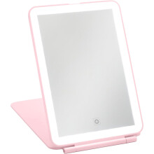 Rechargeable LED Makeup Mirror Pink Folding 3-Color Lighting