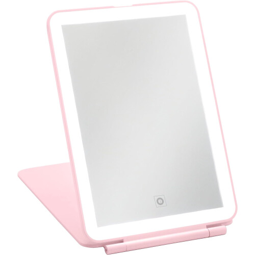Rechargeable LED Makeup Mirror Pink Folding 3-Color Lighting