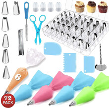 Juego de 72 piezas para decorar pasteles con mangas pasteleras reutilizables, boquillas y convertidores, anillos de silicona, compatible con