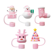 Pink Christmas Silicone Straw Cap for Stanley