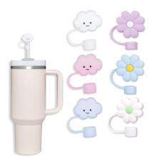 Straw Cover Caps for 10mm Straws 6 Pack Cloud Flower Design