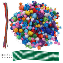 Fur Ball Craft Set Plush Strips and Wiggle Eyes 12pcs