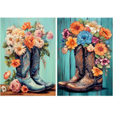 Diamond Painting Kit Cowboy Boots & Flowers 12x16 Inch 2