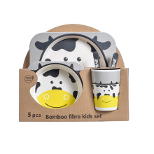 Bamboo Kids Dinnerware Set BPA Free 5-Piece Cow Design
