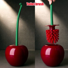 Wine Red Cherry-Shaped Toilet Brush Set with Holder