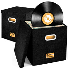 Vinyl Record Storage Box Fabric Crate with Lid 13x13x13
