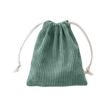 Corduroy storage bag with drawstring strap and pocket, mint