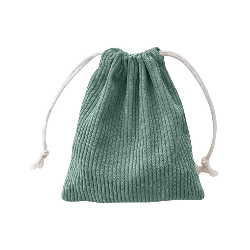 Corduroy storage bag with drawstring strap and pocket, mint