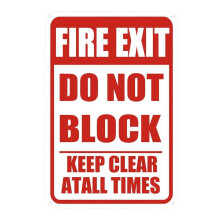 Señal de salida de incendios, No bloquear la puerta, Señal de aluminio, Mantener despejado en todo momento, Resistente a la corrosión, Resistente