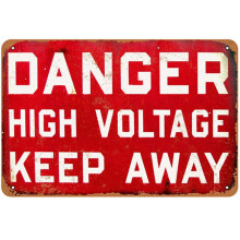 Retro High Voltage Warning Sign Aluminum Metal 16 x 12