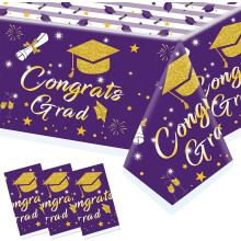 Graduation tablecloth purple gold 54" x 108" 3 pack