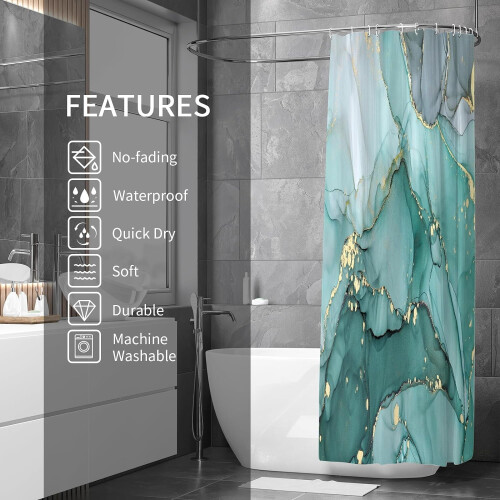 Marble Shower Curtain Set Turquoise 71 x 71 1