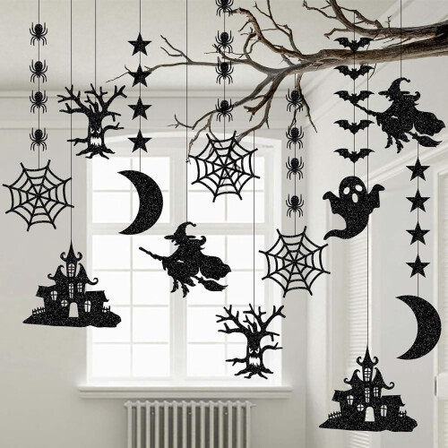 Black Halloween Hanging Banner Decorations 12 Pack