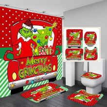 Christmas Bathroom Set with Shower Curtain Rug Toilet Cover