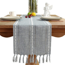 Table Runner with Tassels Woven Hollow Linen 13x72 in