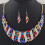 Rhinestone Chain Necklace and Hook Earrings Set Blue 8