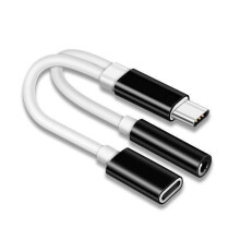 Black USB-C to 3.5mm Audio Adapter with Charging Support