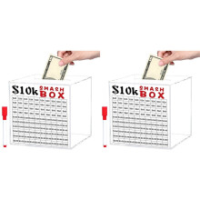 2X 10k Smash Box für Geld, Unzerbrechliche Spardose für Erwachsene, Sparbox für die 10000-Geld-Sparherausforderung, Transparente Acryl-Spardose