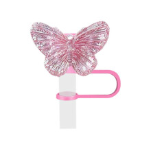 Butterfly Straw Dust Cover Pink Acrylic 10mm