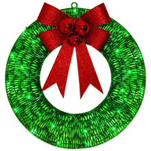 Christmas Wreath Metal LED Warm Light with Bow