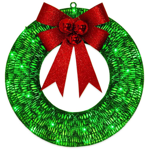 Christmas Wreath Metal LED Warm Light with Bow