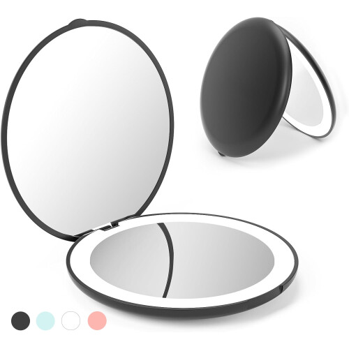 Travel Mirror with Light 1X/10X Magnification Black