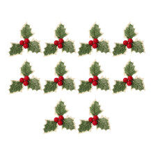 Artificial Holly Berry Picks with Green Leaves 10pcs