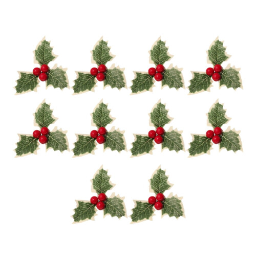Artificial Holly Berry Picks with Green Leaves 10pcs