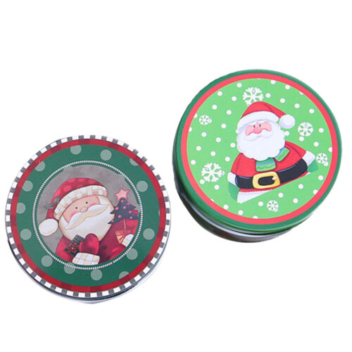 Christmas cookie tin round metal gift box 2 pcs