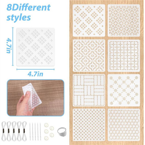 48Pcs Plastic Sashiko-Stencil Kit 4.7 X 4.7Inch Geometric Pattern Template Drawing  Embroidery Pattern for Beginners 2